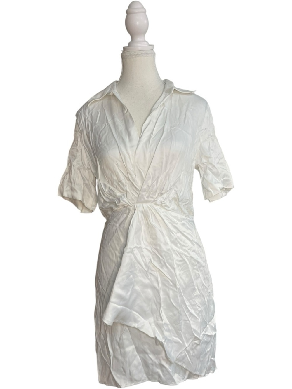 Zara Satin Ruched Mini Dress White
